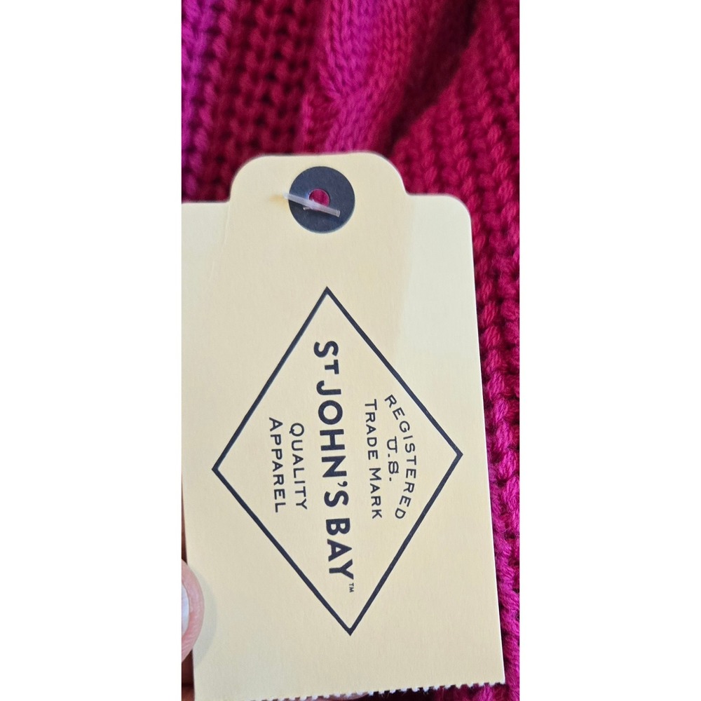 St Johns Bay NWT Fishermans Womens XXL Party Pink Cable Knit Button Side Sweater - Picture 7 of 11